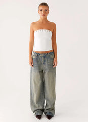Miku Eyelet Strapless Top - White