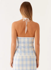Esther Top - Blue Check Seersucker