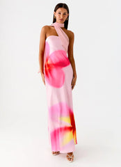 Isa Scarf Satin Maxi Dress - Frangipani Pink